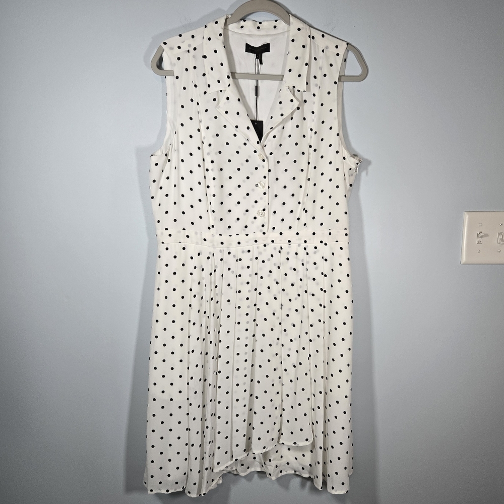 NWT Donna Karan White Polka Dot Sleeveless Shirt Dress Size 14‎ Spring Summer